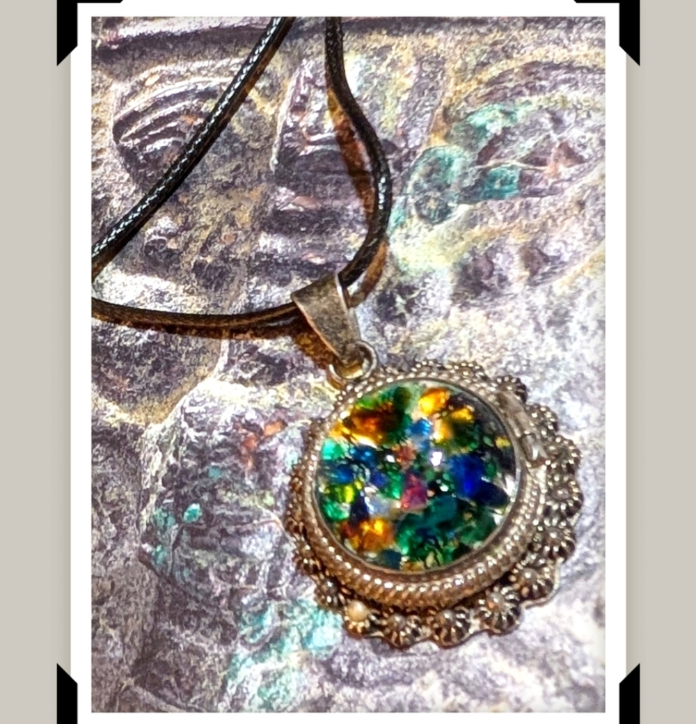 VTG Sterling Locket Necklace with Dichroic Glass